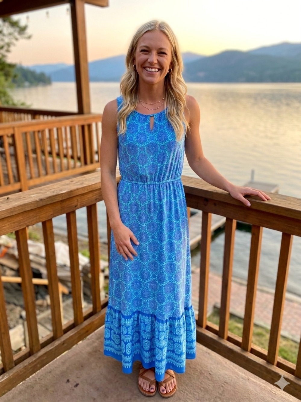 Talbots Blue Printed Sleeveless Maxi Dress